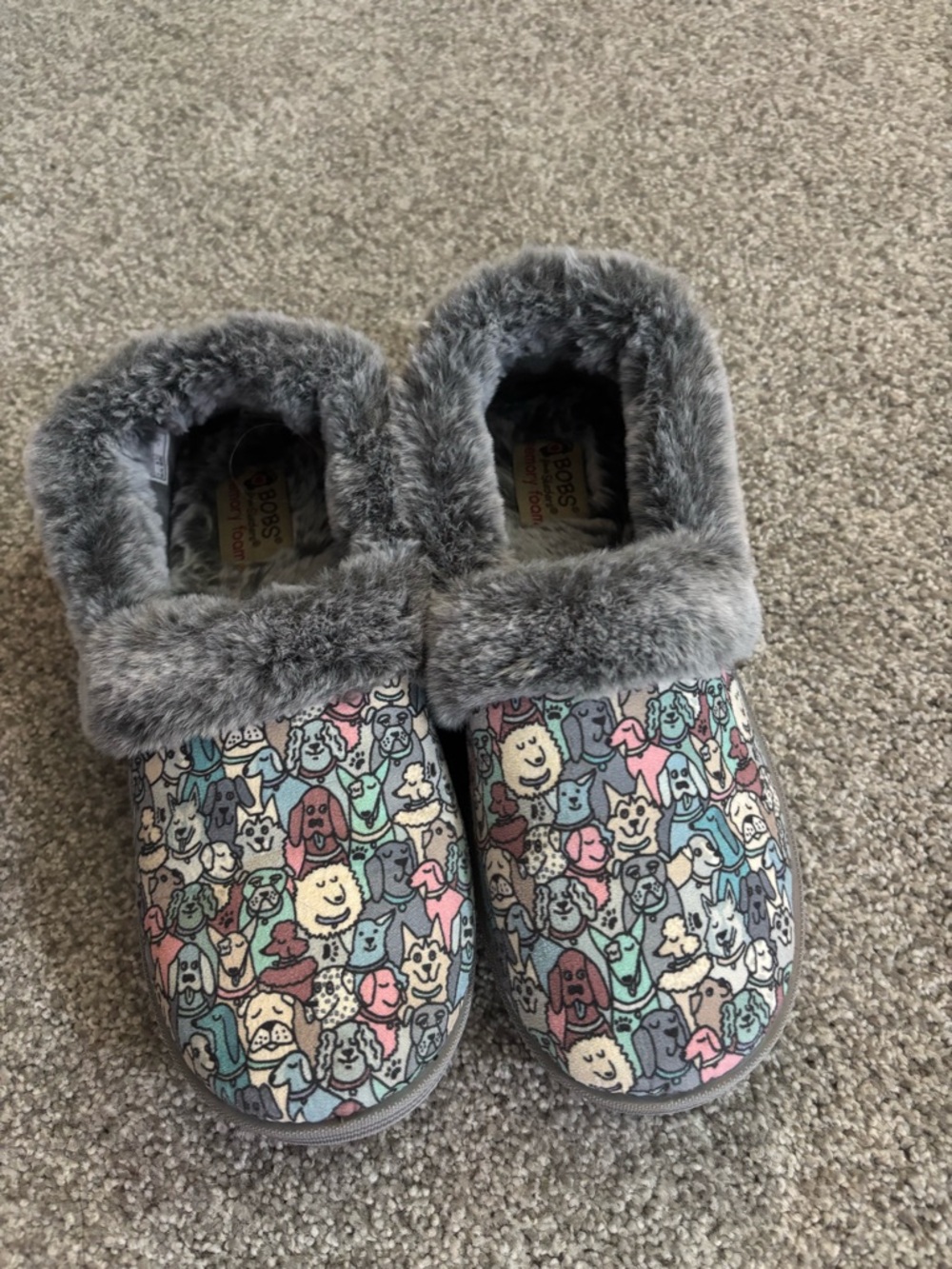 Bobs Faux-Fur Lined Slip-On Slippers - Multi Dog Print